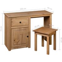 vidaXL Solid Pine Wood 2 Piece Dressing Table Set Panama Range - Brown