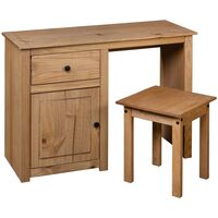 vidaXL Solid Pine Wood 2 Piece Dressing Table Set Panama Range - Brown
