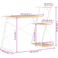 vidaXL Desk with Shelf 116x50x93 cm White and Oak - White