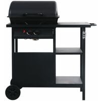 vidaXL Gas BBQ Grill with 3-layer Side Table Black - Black