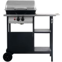 vidaXL Gas BBQ Grill with 3-layer Side Table Black and Silver - Black
