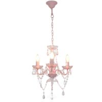 vidaXL Chandelier with Beads Pink Round 3 x E14 - Pink