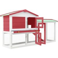 vidaXL Outdoor Large Rabbit Hutch Red and White 145x45x85 cm Wood - Red