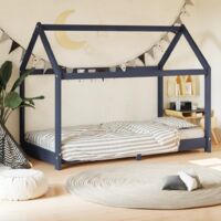 vidaXL Kids Bed Frame Grey Solid Pine Wood 70x140 cm - Grey