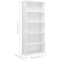 vidaXL 5-Tier Book Cabinet 80x30x189 cm Chipboard High Gloss White - White