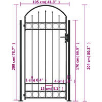 vidaXL Fence Gate with Arched Top and 2 Posts 105x204 cm Black - Black