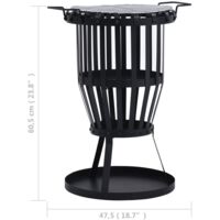 vidaXL Garden Fire Pit Basket with BBQ Grill Steel 47.5 cm - Black