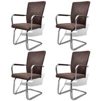 vidaXL Cantilever Dining Chairs 4 pcs Brown Faux Leather - Brown