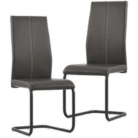 vidaXL Cantilever Dining Chairs 2 pcs Brown Faux Leather - Brown