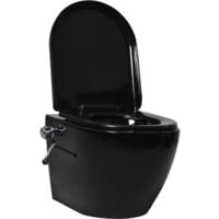 vidaXL Wall Hung Rimless Toilet with Bidet Function Ceramic Black - Black