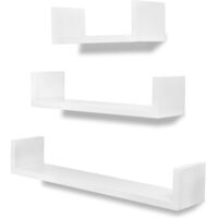 3 MDF U-shaped Floating Wall Display Shelves Book/DVD Storage White - White