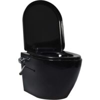 vidaXL Wall Hung Rimless Toilet with Concealed Cistern Ceramic Black - Black