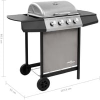 vidaXL Gas BBQ Grill with 4 Burners Black and Silver - Silver