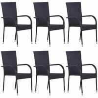 vidaXL Stackable Outdoor Chairs 6 pcs Poly Rattan Black - Black