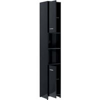 vidaXL Bathroom Cabinet High Gloss Black 30x30x183.5 cm Chipboard - Black
