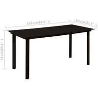 vidaXL Garden Dining Table Black 150x80x74 cm Steel and Glass - Black