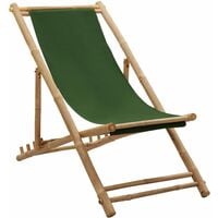 vidaXL Deck Chair Bamboo and Canvas Green - Green