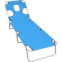 vidaXL Folding Sun Lounger with Head Cushion Steel Turqoise Blue - Blue