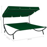 vidaXL Outdoor Lounge Bed with Canopy Green - Green