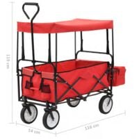 vidaXL Folding Hand Trolley with Canopy Steel Red - Red