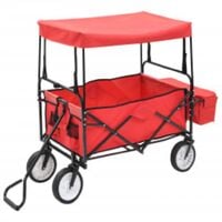 vidaXL Folding Hand Trolley with Canopy Steel Red - Red