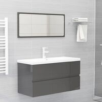 vidaXL 2 Piece Bathroom Furniture Set High Gloss Grey Chipboard - Grey