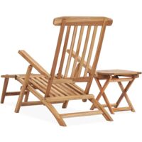 vidaXL Garden Deck Chair with Footrest and Table Solid Teak Wood - Brown