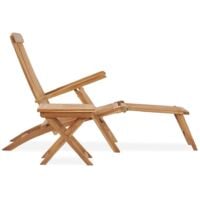 vidaXL Garden Deck Chair with Footrest and Table Solid Teak Wood - Brown