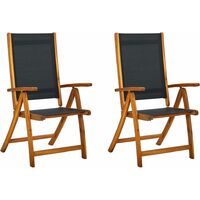 vidaXL Folding Garden Chairs 2 pcs Solid Acacia Wood and Textilene - Black
