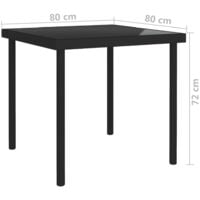 vidaXL Outdoor Dining Table Black 80x80x72 cm Glass and Steel - Black