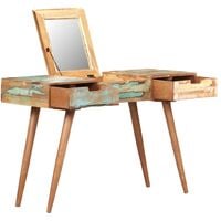 vidaXL Dressing Table with Mirror 112x45x76 cm Solid Wood Reclaimed - Brown