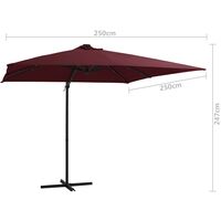 vidaXL Cantilever Umbrella with LED lights Bordeaux Red 250x250 cm - Red