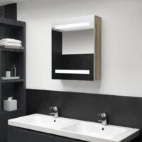 vidaXL LED Bathroom Mirror Cabinet White and Oak 50x14x60 cm - White