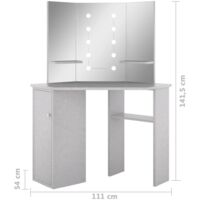 vidaXL Corner Dressing Table with LED Concrete Grey 111x54x141.5 cm - Grey