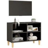 vidaXL TV Cabinet with Solid Wood Legs High Gloss Grey 69.5x30x50 cm