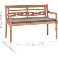 vidaXL Batavia Bench with Dark Grey Cushion 120 cm Solid Teak Wood - Grey