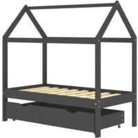 vidaXL Kids Bed Frame with a Drawer Solid Pine Wood Dark Grey 70x140cm - Grey