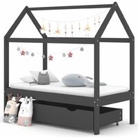 vidaXL Kids Bed Frame with a Drawer Solid Pine Wood Dark Grey 70x140cm - Grey