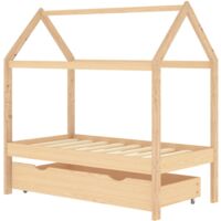 vidaXL Kids Bed Frame with a Drawer Solid Pine Wood 70x140 cm - Brown
