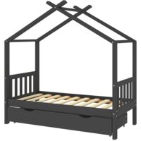 vidaXL Kids Bed Frame with a Drawer Solid Pine Wood Dark Grey 80x160cm - Grey