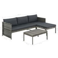 vidaXL 3 Piece Garden Lounge Set with Cushions Poly Rattan Grey - Grey