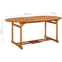 vidaXL Garden Dining Table 180x90x75 cm Solid Acacia Wood - Brown