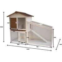 @Pet Rabbit Hutch Tommy White and Brown 140x65x100 cm 20072 - White