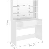 vidaXL Makeup Table with LED Lights 100x40x135 cm MDF White - White