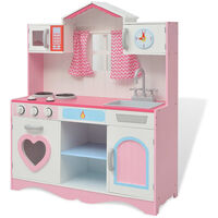vidaXL Toy Kitchen Wood 82x30x100 cm Pink and White - Multicolour
