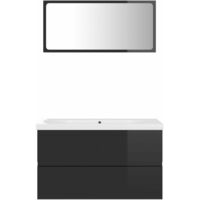 vidaXL Bathroom Furniture Set High Gloss Black Chipboard - Black