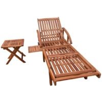 vidaXL Sun Lounger with Table Solid Acacia Wood - Brown