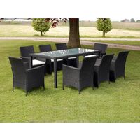 vidaXL 9 Piece Outdoor Dining Set with Cushions Poly Rattan Black - Black