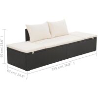 vidaXL Outdoor Lounge Bed with Cushion & Pillows Poly Rattan Black