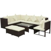 vidaXL 8 Piece Garden Lounge Set with Cushions Poly Rattan Brown - Brown